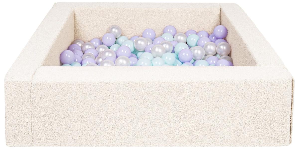 Velinda Piscine à balles carrée en boucle + 300 balles, 5 éléments — crème/perle, violet, Menthe