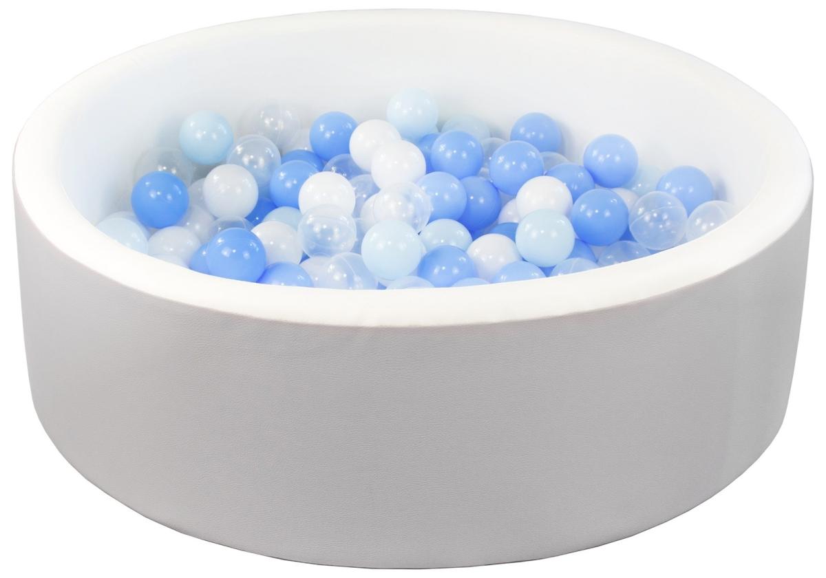 Piscine à balles en similicuir avec 200 balles — piscine blanc gris, balles blanc bleu