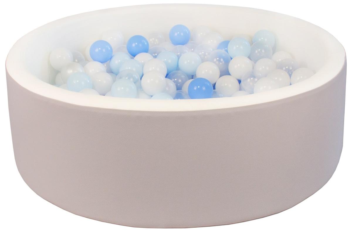 Piscine à balles en similicuir avec 300 balles — piscine blanc gris, balles blanc bleu