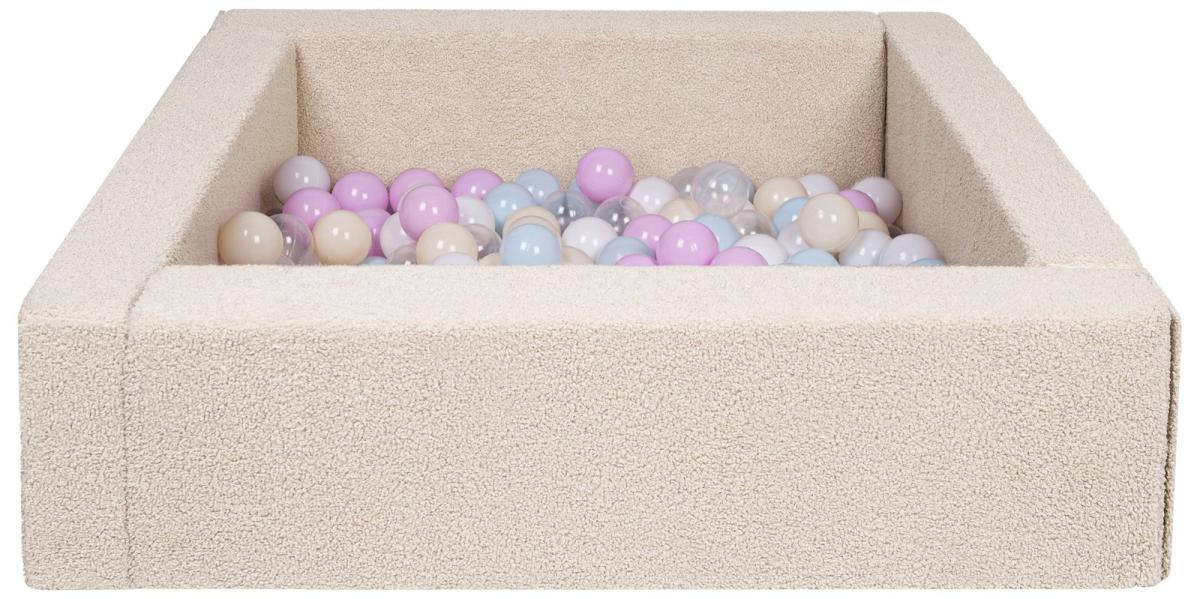 Velinda Piscine à balles carrée en boucle + 200 balles — blanc, transparent, rose, bleu, jaune