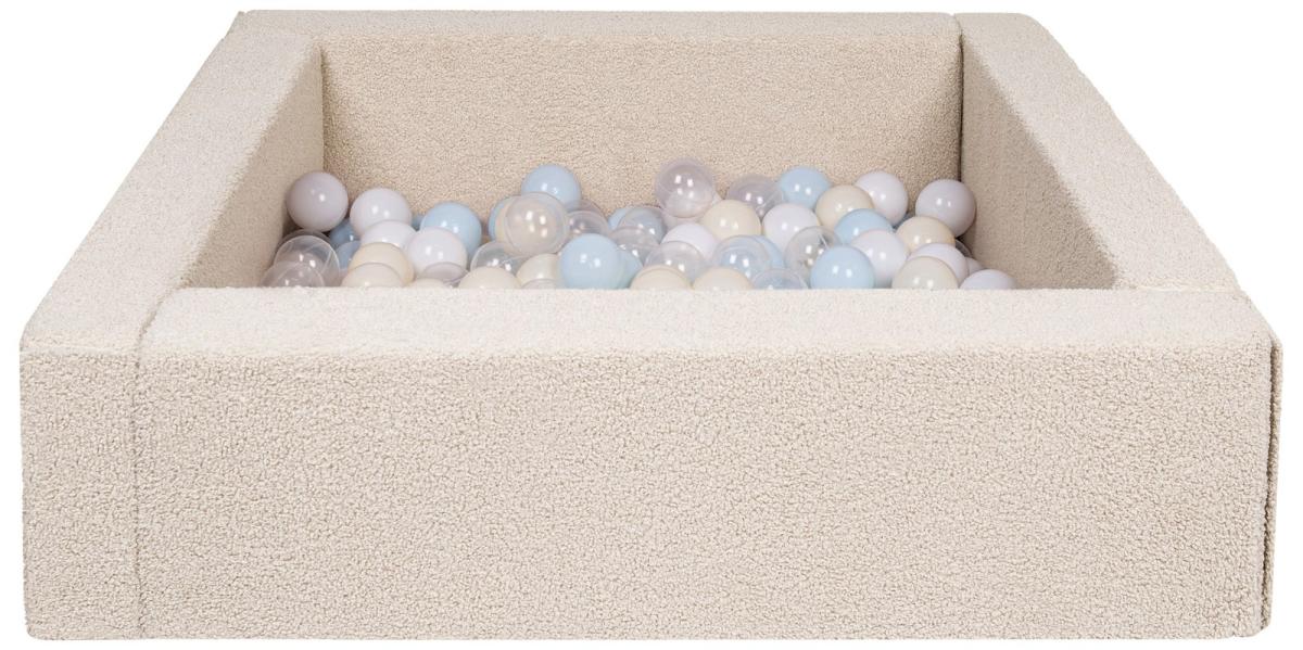 Velinda Piscine à balles carrée en boucle + 200 balles, 5 éléments — blanc, transparent, bleu, jaune