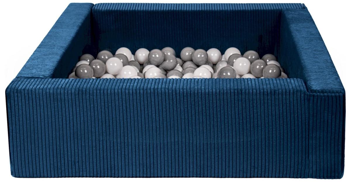 Velinda Piscine à balles carrée avec 200 balles, velours côtelé, 5 éléments — bleu marine