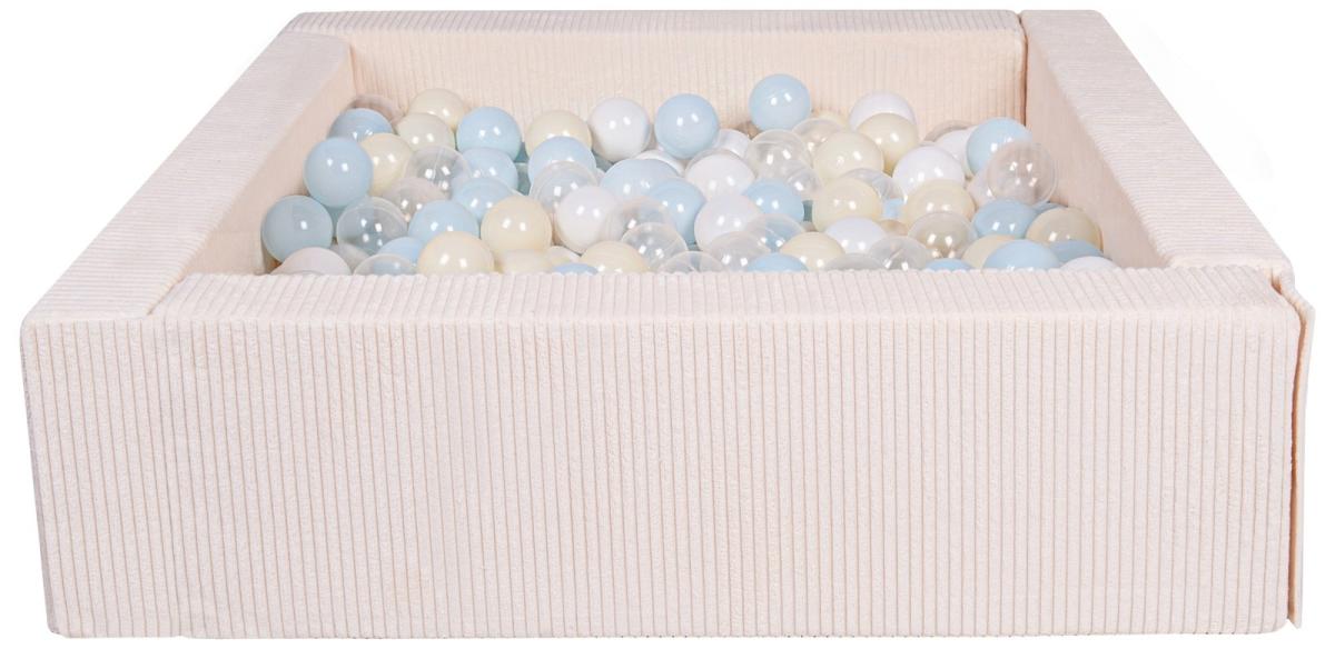 Velinda Piscine à balles carrée avec 300 balles, velours côtelé, 5 éléments — crème (velours côtelé)