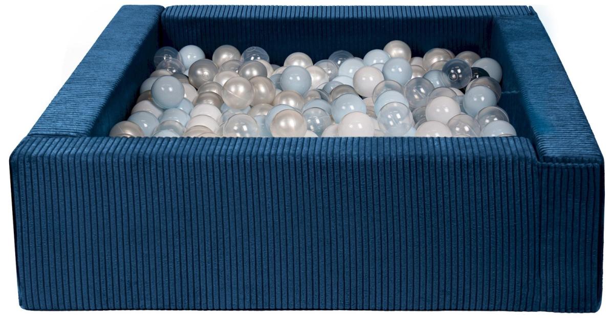 Velinda Piscine à balles carrée avec 300 balles, velours côtelé, 5 éléments — bleu marine