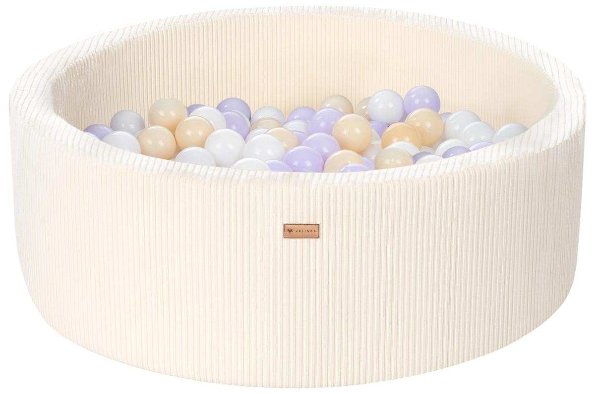 Velinda Piscine à balles en velours côtelé avec 200 balles, diamètre env. 90 cm — crème