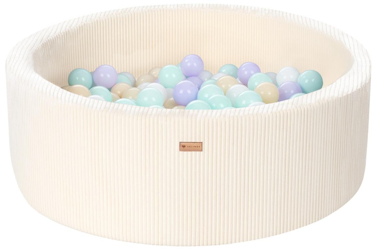 Velinda Piscine à balles en velours côtelé avec 200 balles, diamètre env. 90 cm — crème