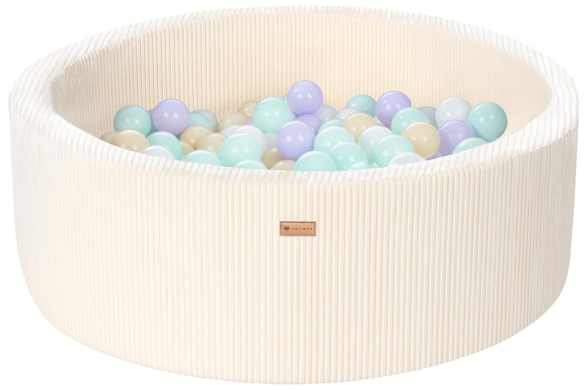 Velinda Piscine à balles en velours côtelé avec 200 balles, diamètre env. 90 cm — crème