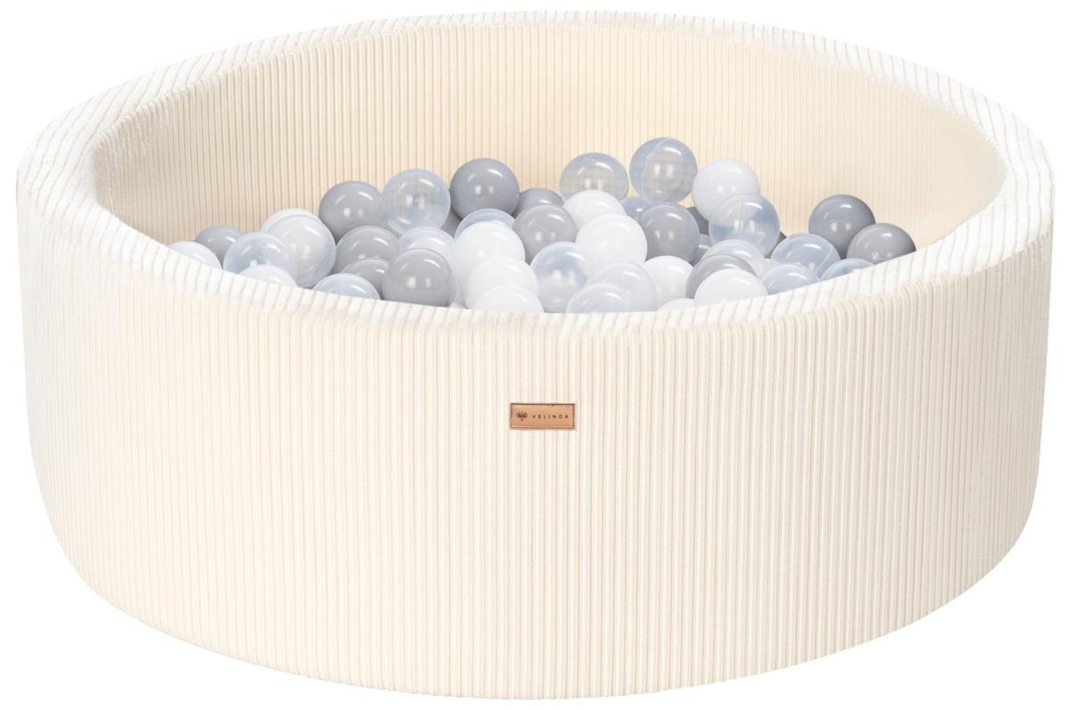 Velinda Piscine à balles en velours côtelé avec 200 balles, diamètre env. 90 cm — crème