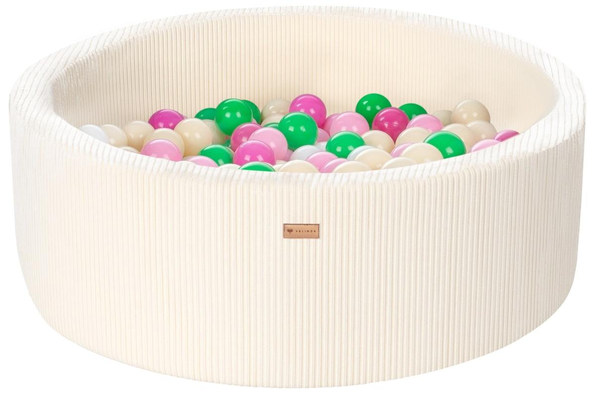 Velinda Piscine à balles en velours côtelé avec 200 balles, diamètre env. 90 cm — crème