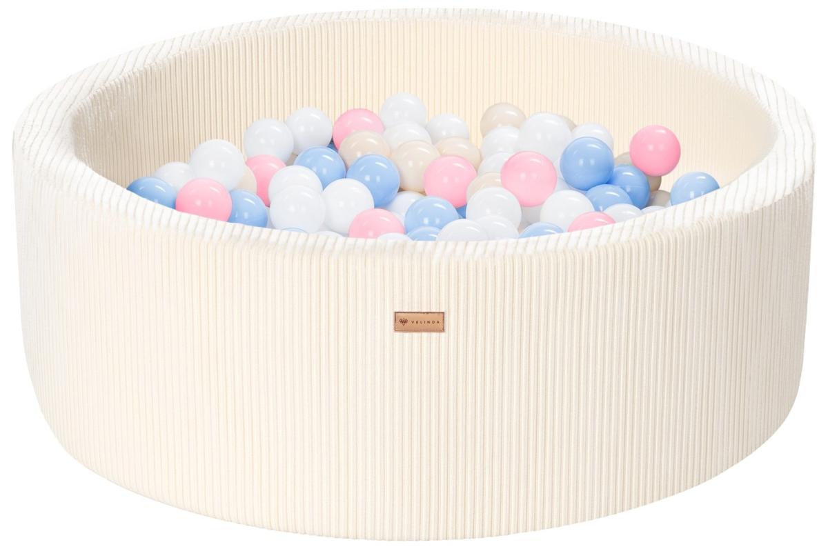 Velinda Piscine à balles en velours côtelé avec 200 balles, diamètre env. 90 cm — crème