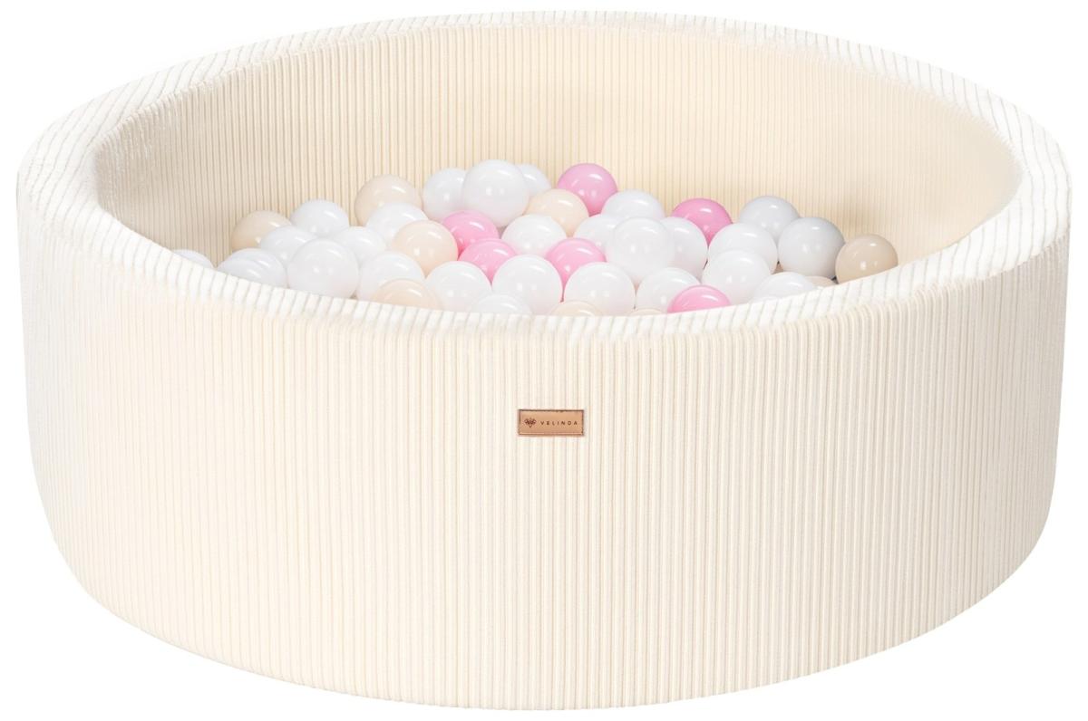 Velinda Piscine à balles en velours côtelé avec 200 balles, diamètre env. 90 cm — crème