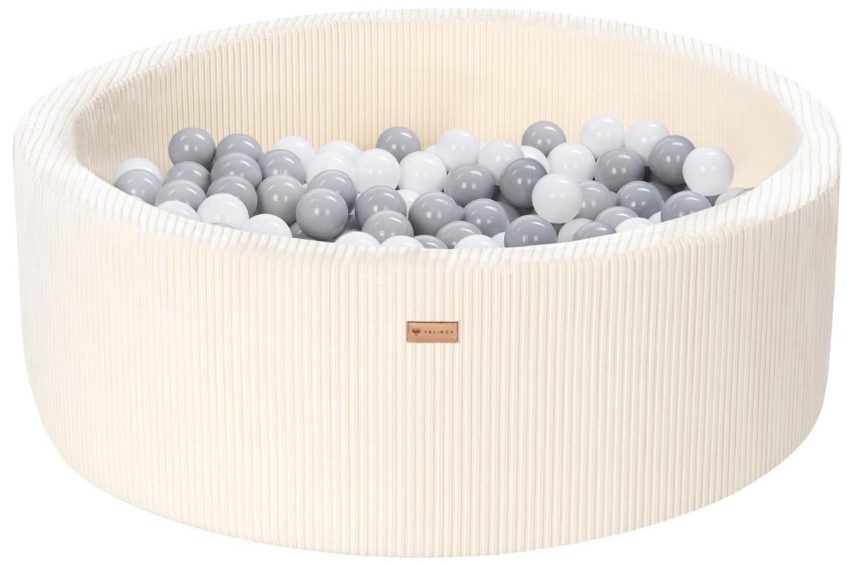 Velinda Piscine à balles en velours côtelé avec 200 balles, diamètre env. 90 cm — crème