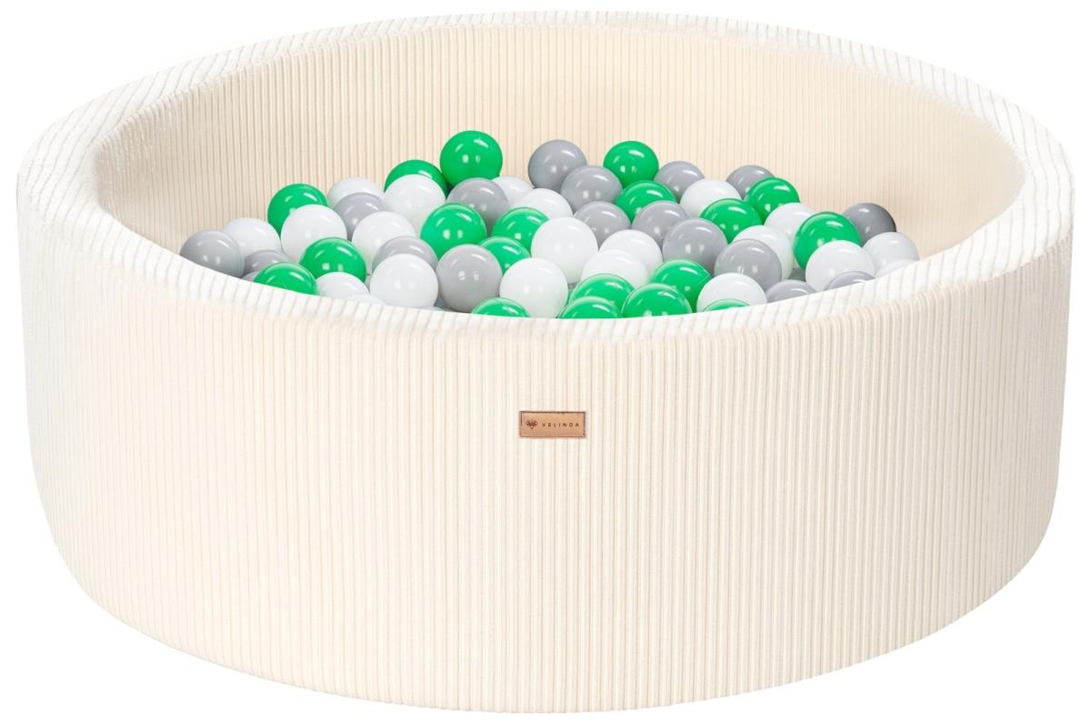 Velinda Piscine à balles en velours côtelé avec 200 balles, diamètre env. 90 cm — crème