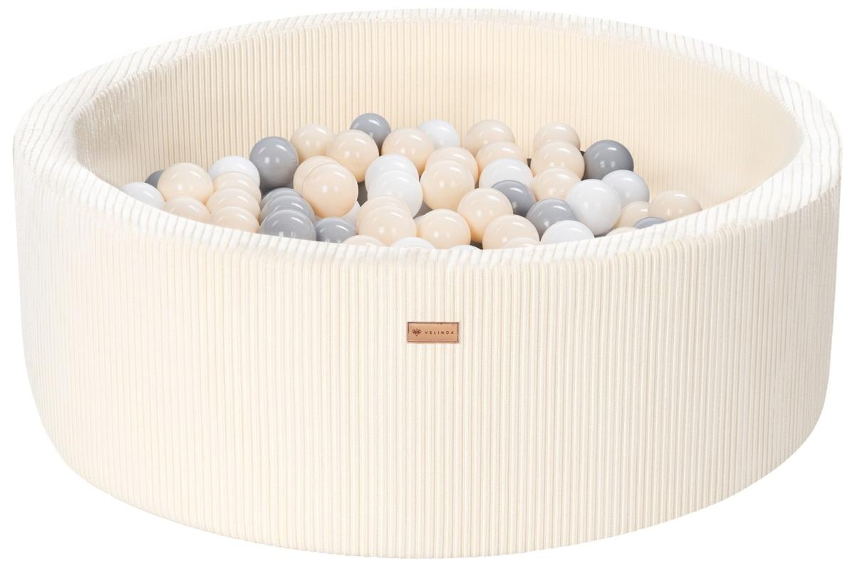 Velinda Piscine à balles en velours côtelé avec 200 balles, diamètre env. 90 cm — crème
