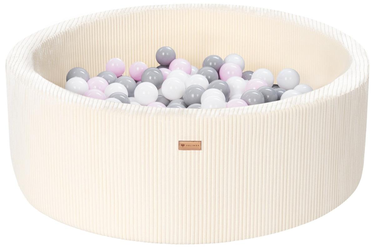 Velinda Piscine à balles en velours côtelé avec 200 balles, diamètre env. 90 cm — crème