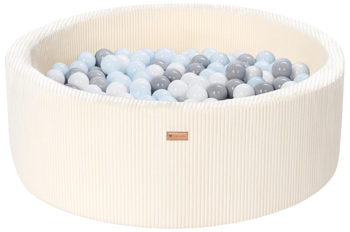 Velinda Piscine à balles en velours côtelé avec 200 balles, diamètre env. 90 cm — crème