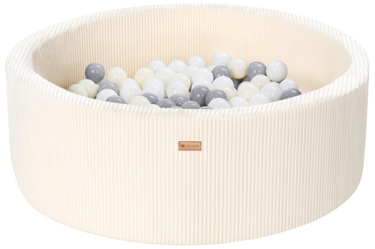 Velinda Piscine à balles en velours côtelé avec 200 balles, diamètre env. 90 cm — crème