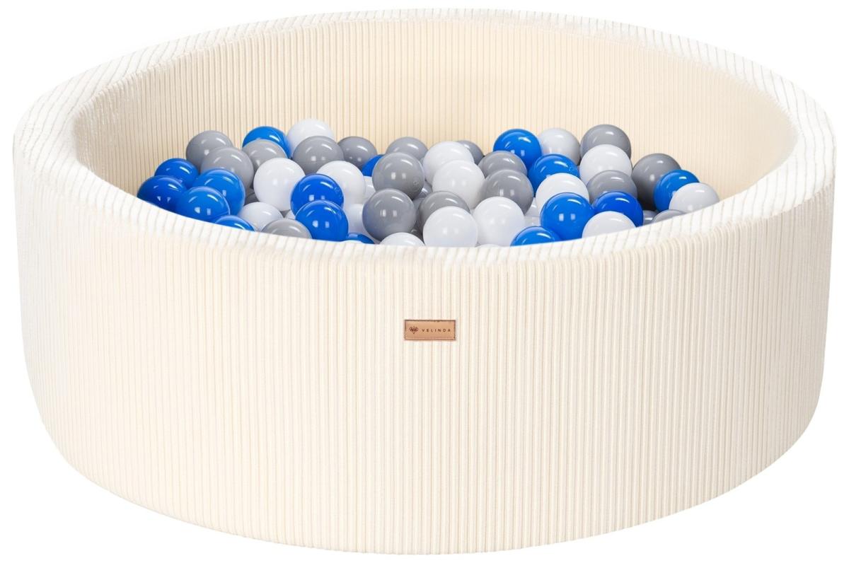 Velinda Piscine à balles en velours côtelé avec 200 balles, diamètre env. 90 cm — crème