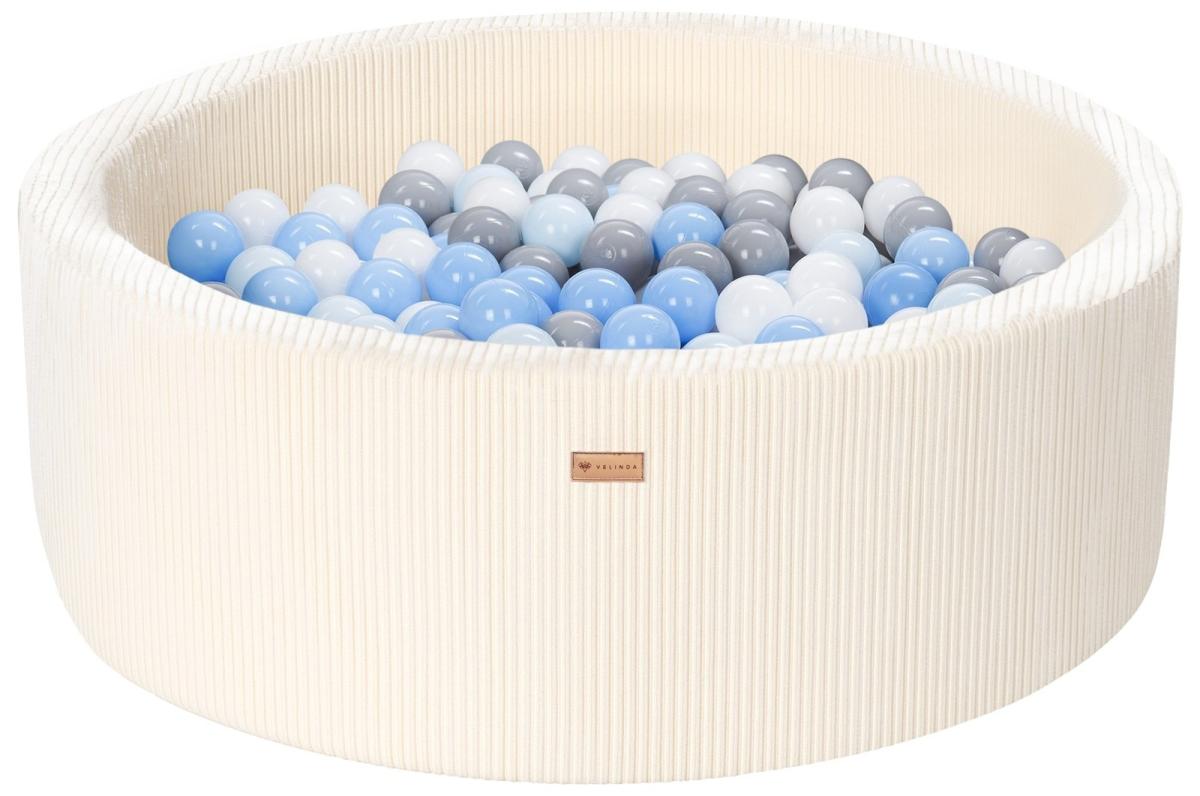 Velinda Piscine à balles en velours côtelé avec 200 balles, diamètre env. 90 cm — crème