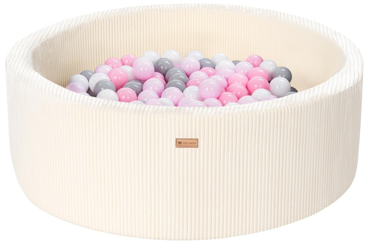 Velinda Piscine à balles en velours côtelé avec 200 balles, diamètre env. 90 cm — crème