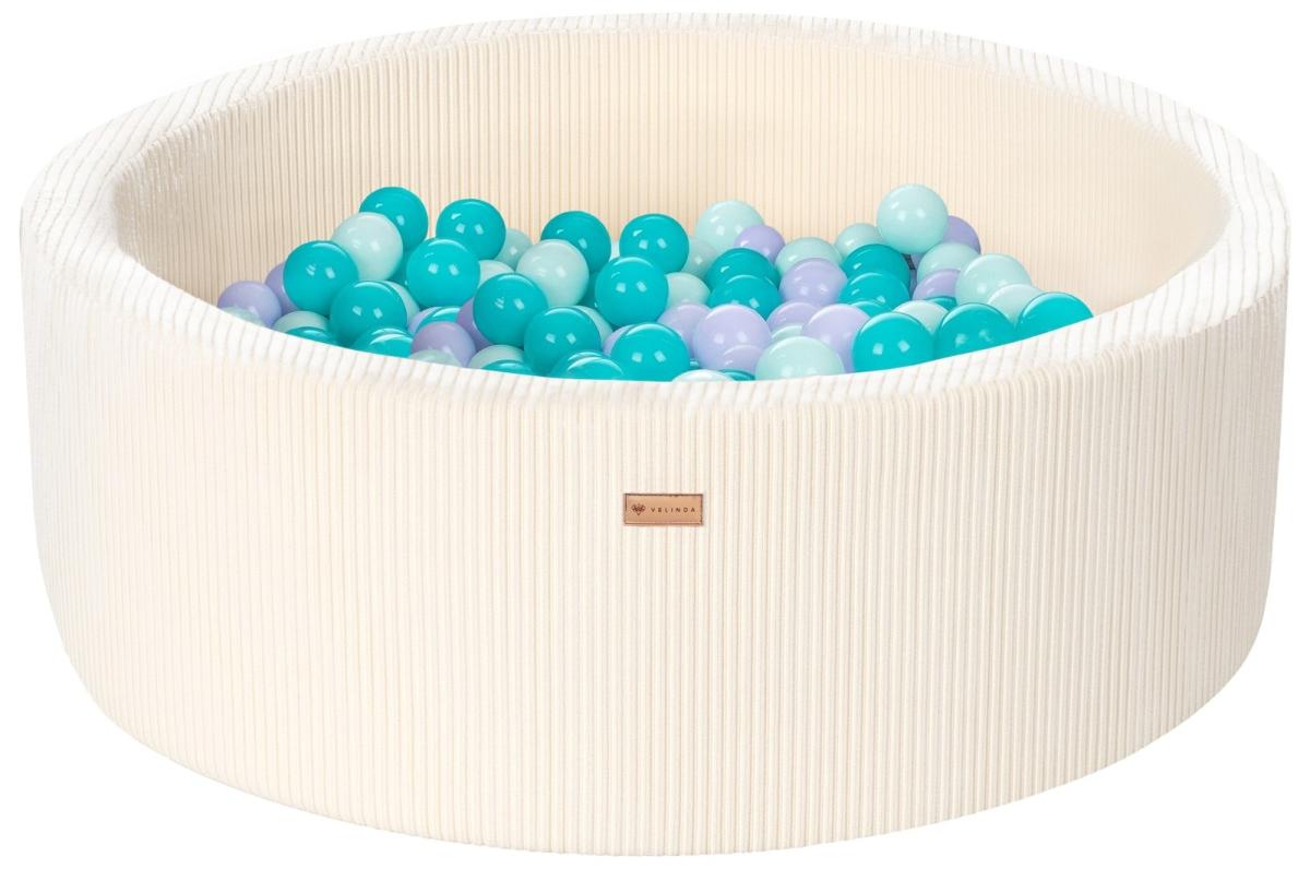 Velinda Piscine à balles en velours côtelé avec 200 balles, diamètre env. 90 cm — crème