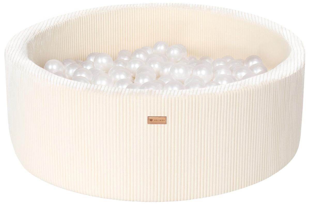 Velinda Piscine à balles en velours côtelé avec 200 balles, diamètre env. 90 cm — crème