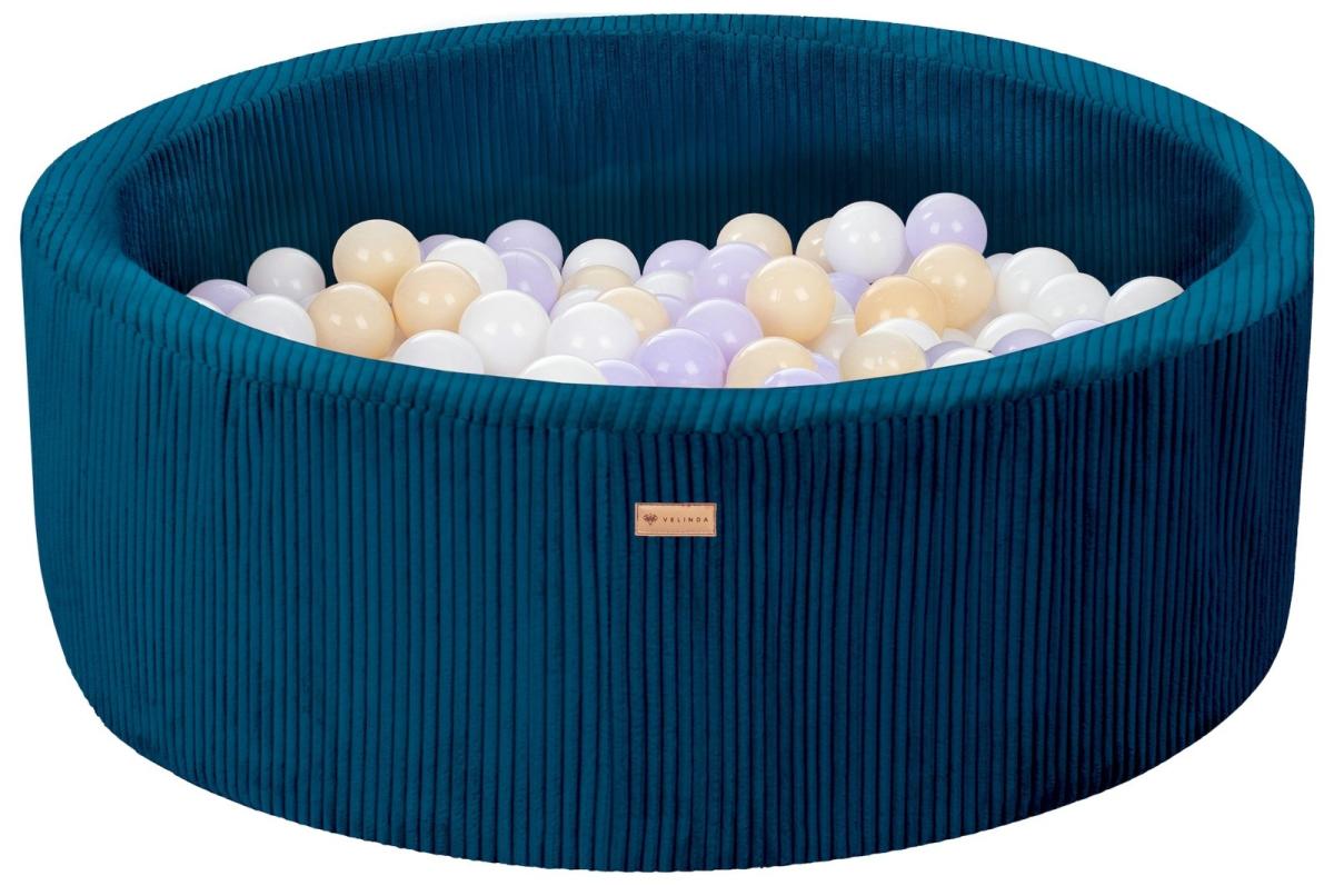 Velinda Piscine à balles en velours côtelé avec 200 balles, diamètre env. 90 cm — bleu marine