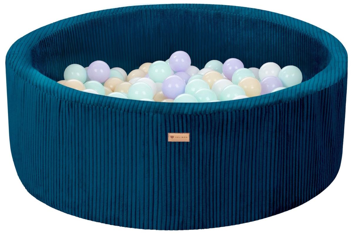 Velinda Piscine à balles en velours côtelé avec 200 balles, diamètre env. 90 cm — bleu marine
