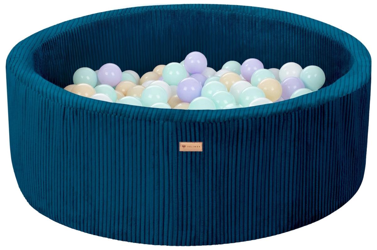 Velinda Piscine à balles en velours côtelé avec 200 balles, diamètre env. 90 cm — bleu marine