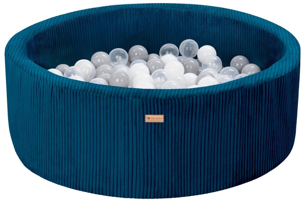 Velinda Piscine à balles en velours côtelé avec 200 balles, diamètre env. 90 cm — bleu marine