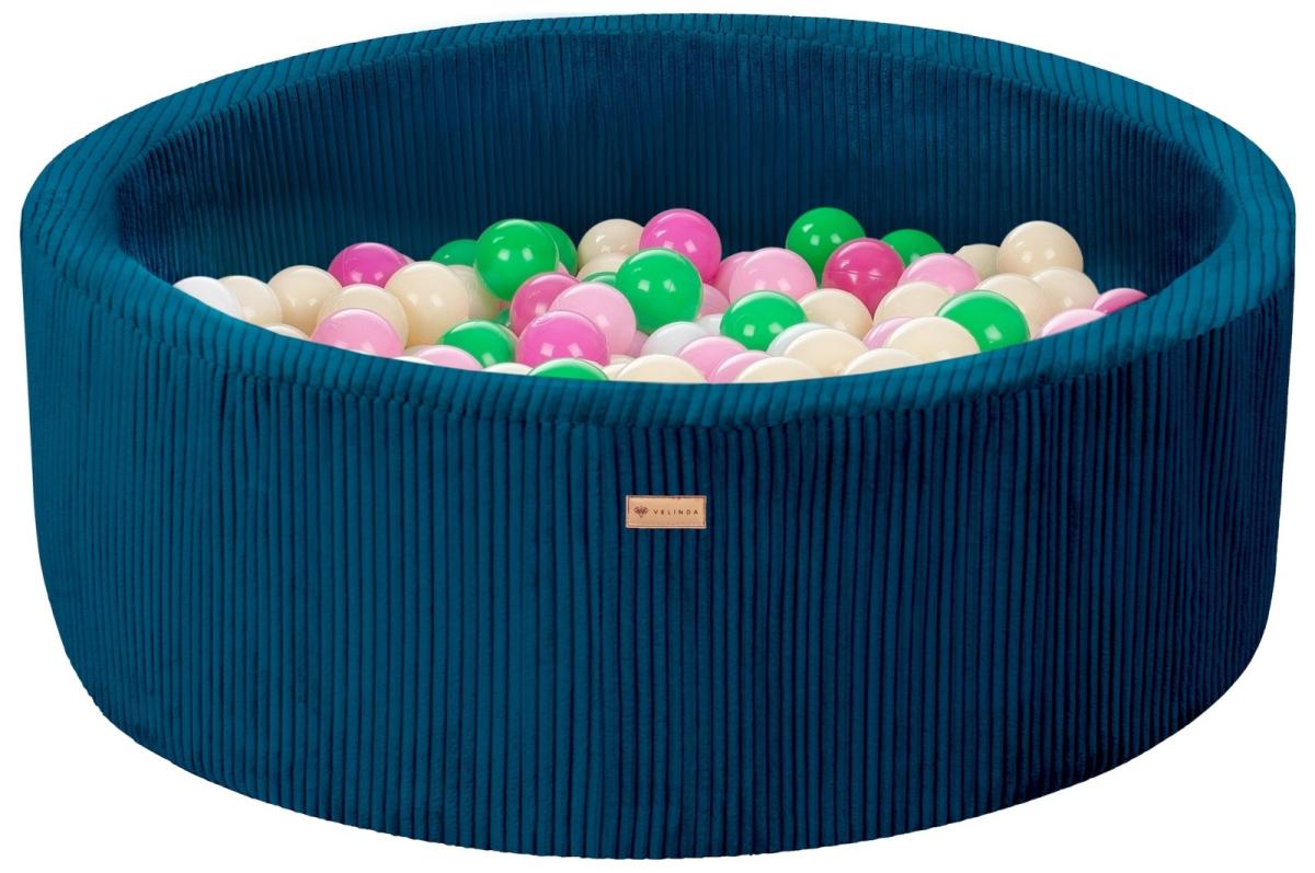 Velinda Piscine à balles en velours côtelé avec 200 balles, diamètre env. 90 cm — bleu marine