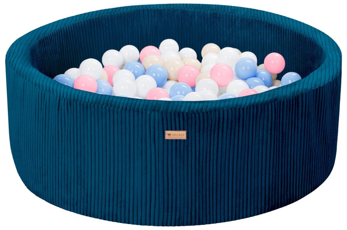 Velinda Piscine à balles en velours côtelé avec 200 balles, diamètre env. 90 cm — bleu marine