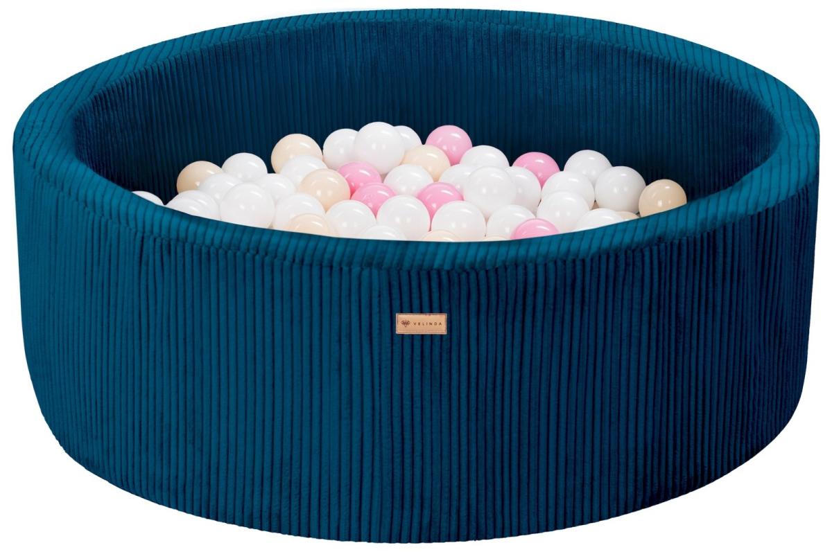 Velinda Piscine à balles en velours côtelé avec 200 balles, diamètre env. 90 cm — bleu marine