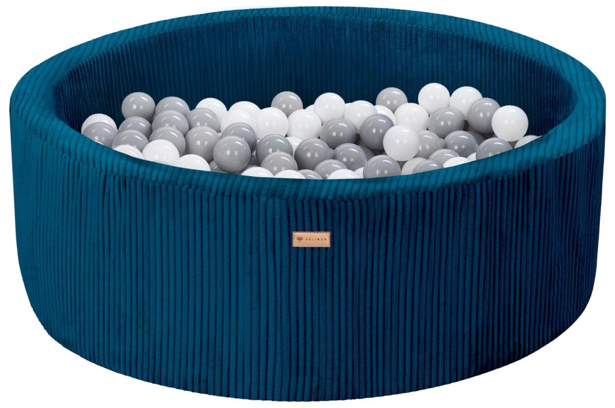 Velinda Piscine à balles en velours côtelé avec 200 balles, diamètre env. 90 cm — bleu marine
