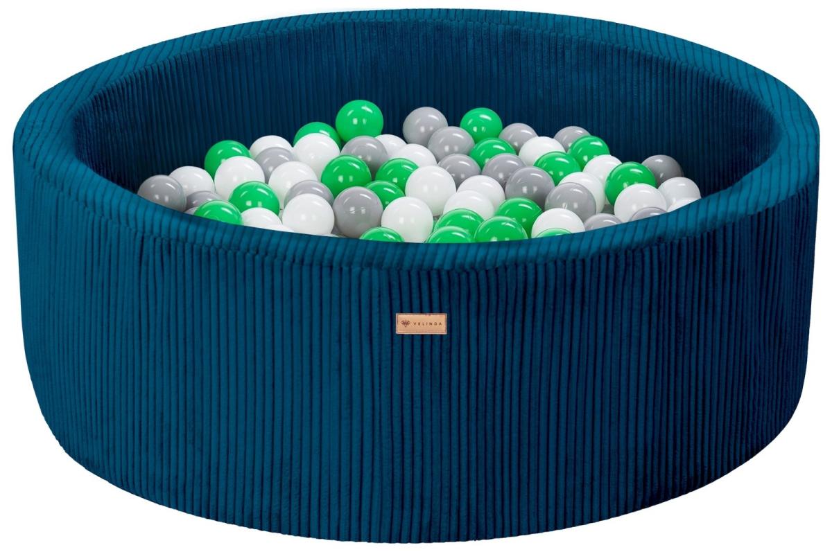 Velinda Piscine à balles en velours côtelé avec 200 balles, diamètre env. 90 cm — bleu marine