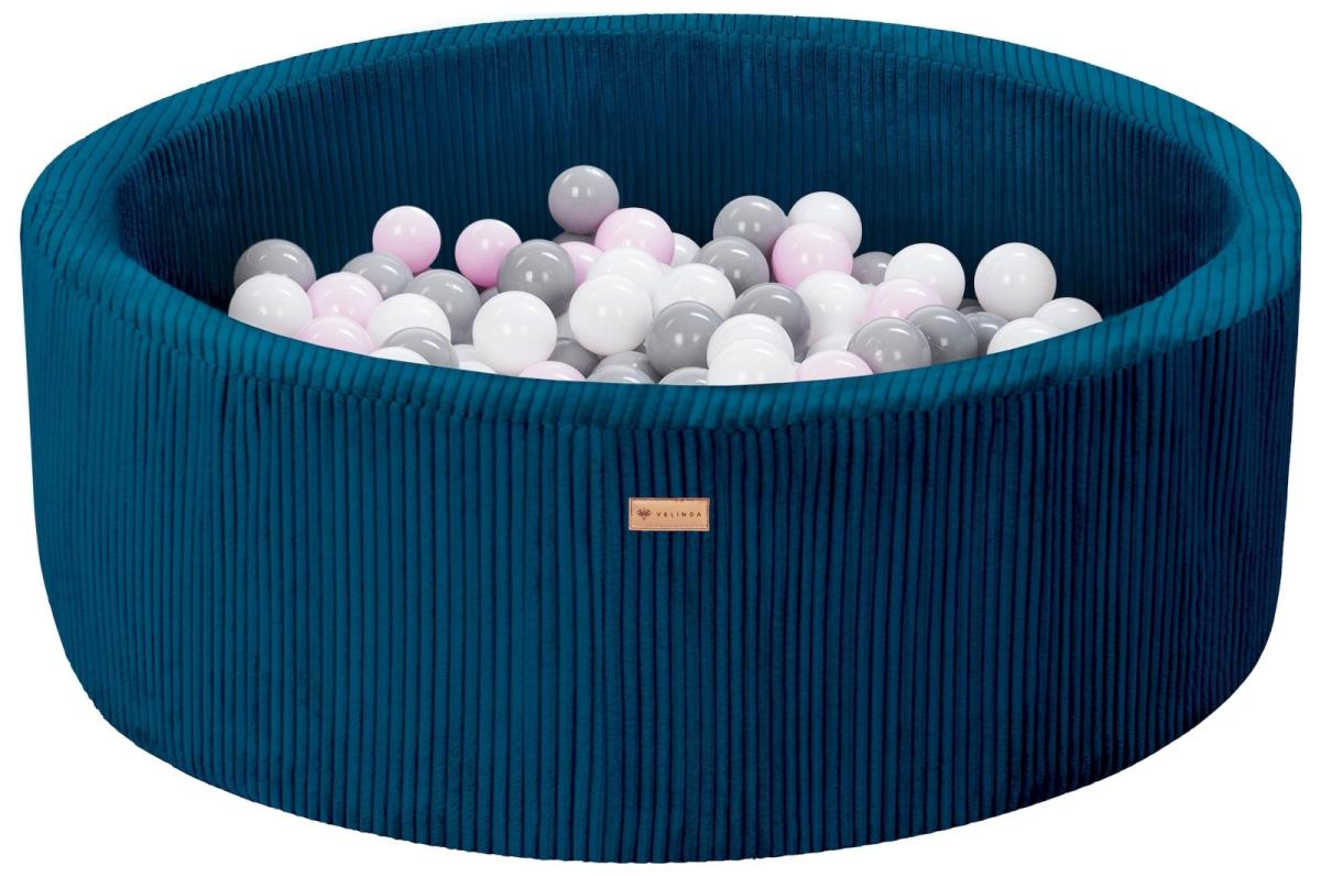 Velinda Piscine à balles en velours côtelé avec 200 balles, diamètre env. 90 cm — bleu marine