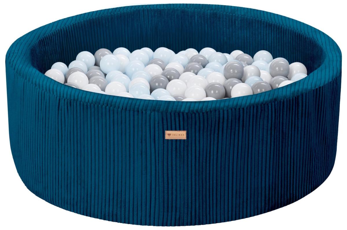 Velinda Piscine à balles en velours côtelé avec 200 balles, diamètre env. 90 cm — bleu marine