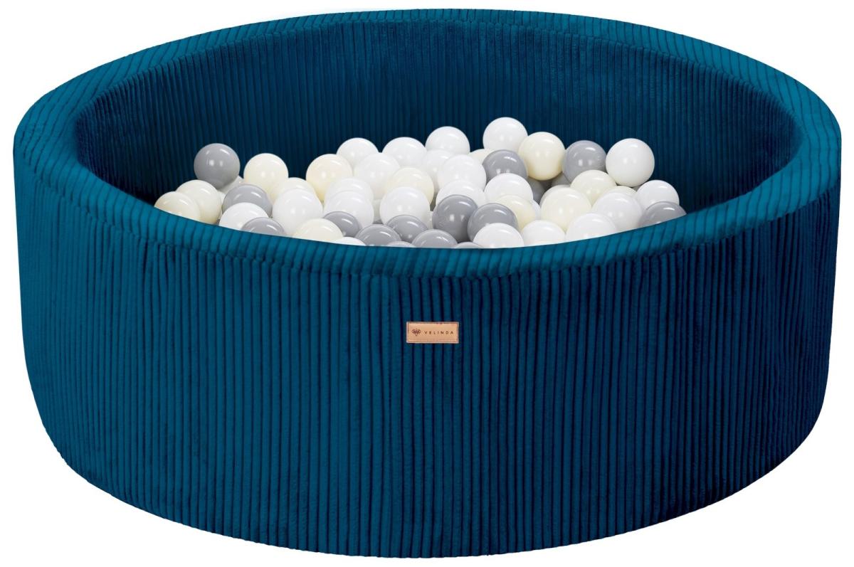 Velinda Piscine à balles en velours côtelé avec 200 balles, diamètre env. 90 cm — bleu marine