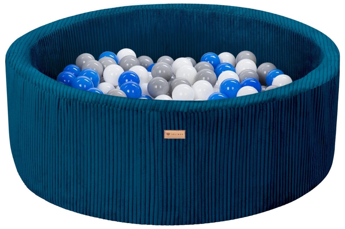 Velinda Piscine à balles en velours côtelé avec 200 balles, diamètre env. 90 cm — bleu marine