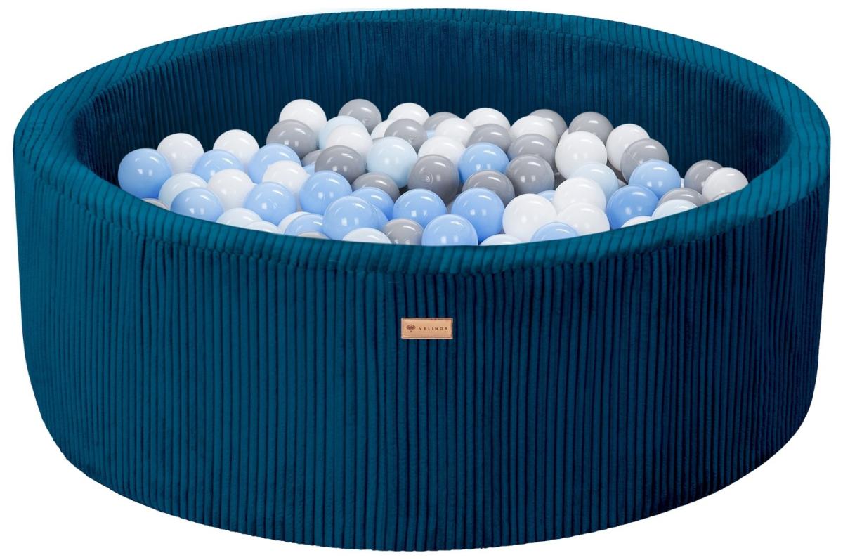 Velinda Piscine à balles en velours côtelé avec 200 balles, diamètre env. 90 cm — bleu marine