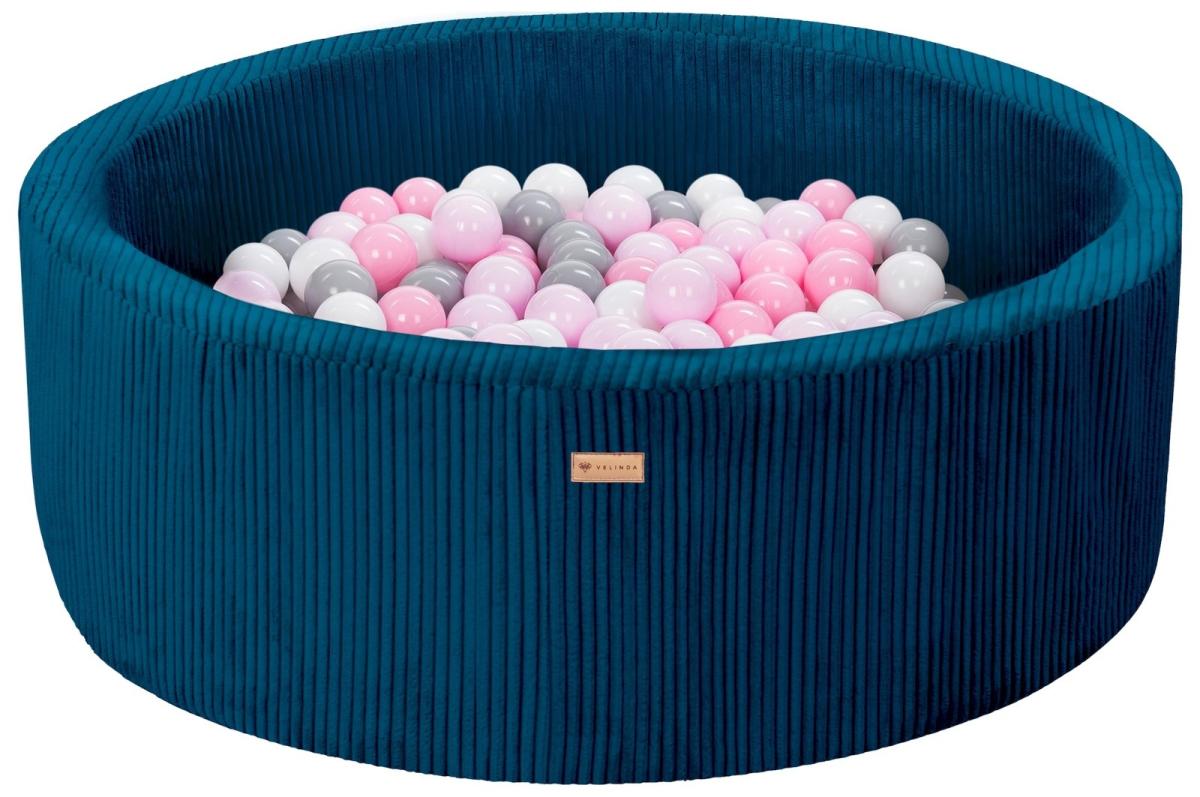 Velinda Piscine à balles en velours côtelé avec 200 balles, diamètre env. 90 cm — bleu marine