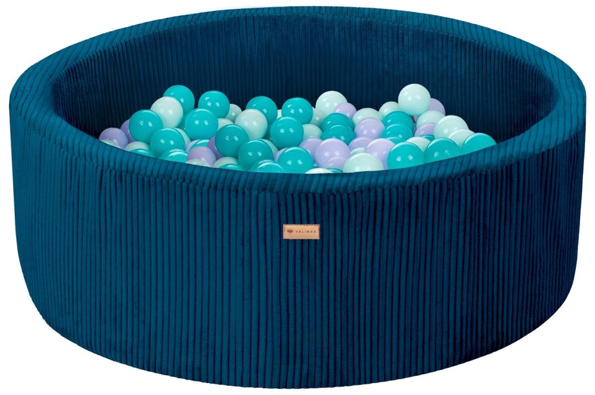 Velinda Piscine à balles en velours côtelé avec 200 balles, diamètre env. 90 cm — bleu marine