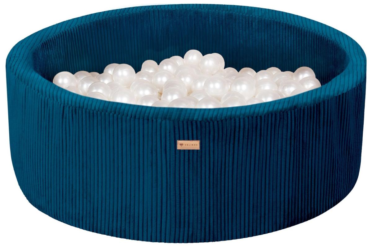 Velinda Piscine à balles en velours côtelé avec 200 balles, diamètre env. 90 cm — bleu marine