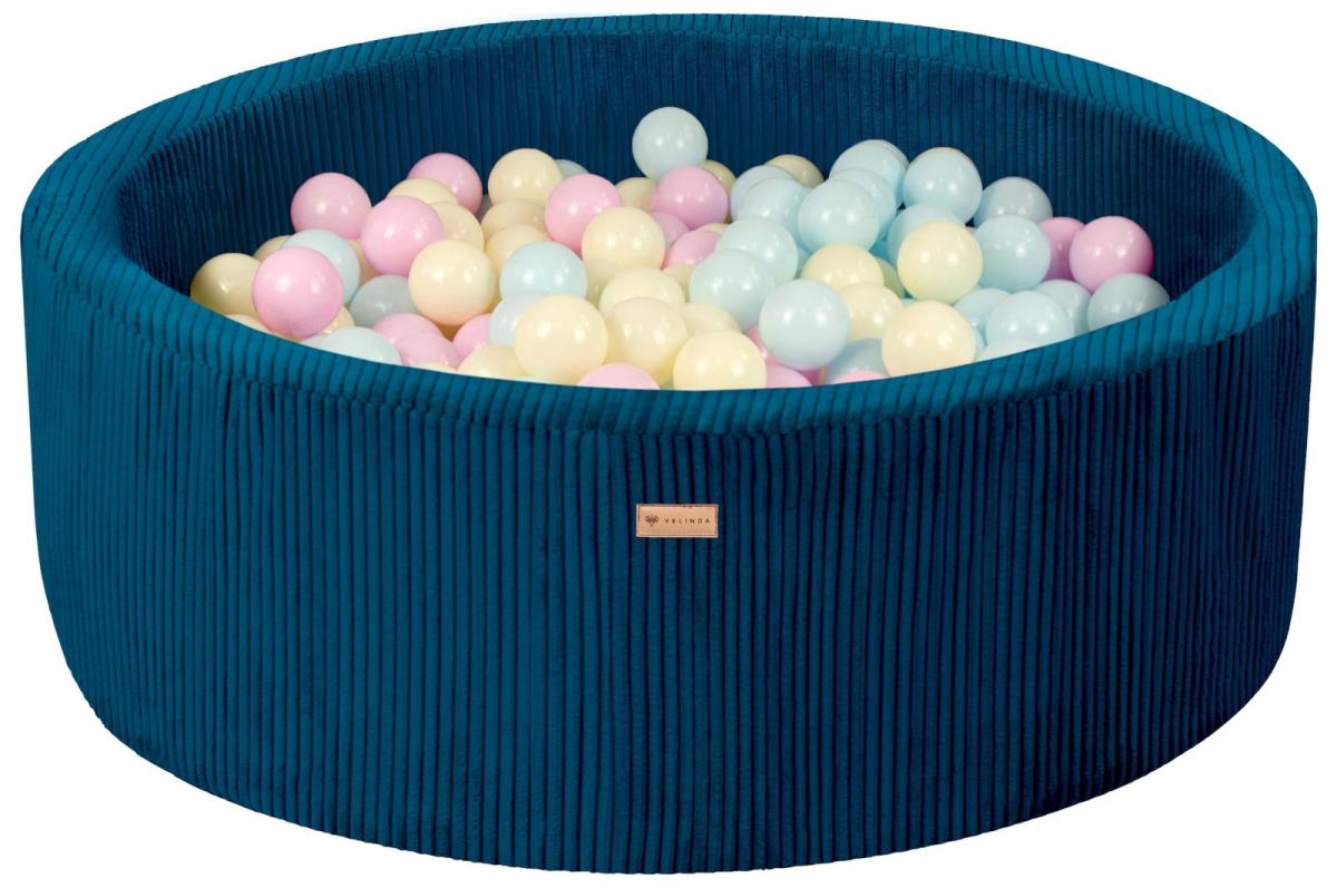 Velinda Piscine à balles en velours côtelé avec 200 balles, diamètre env. 90 cm — bleu marine