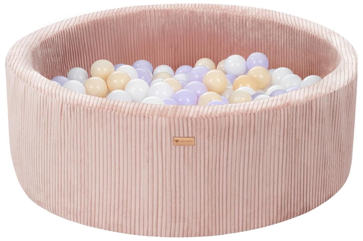 Velinda Piscine à balles en velours côtelé avec 200 balles, diamètre env. 90 cm — rose clair