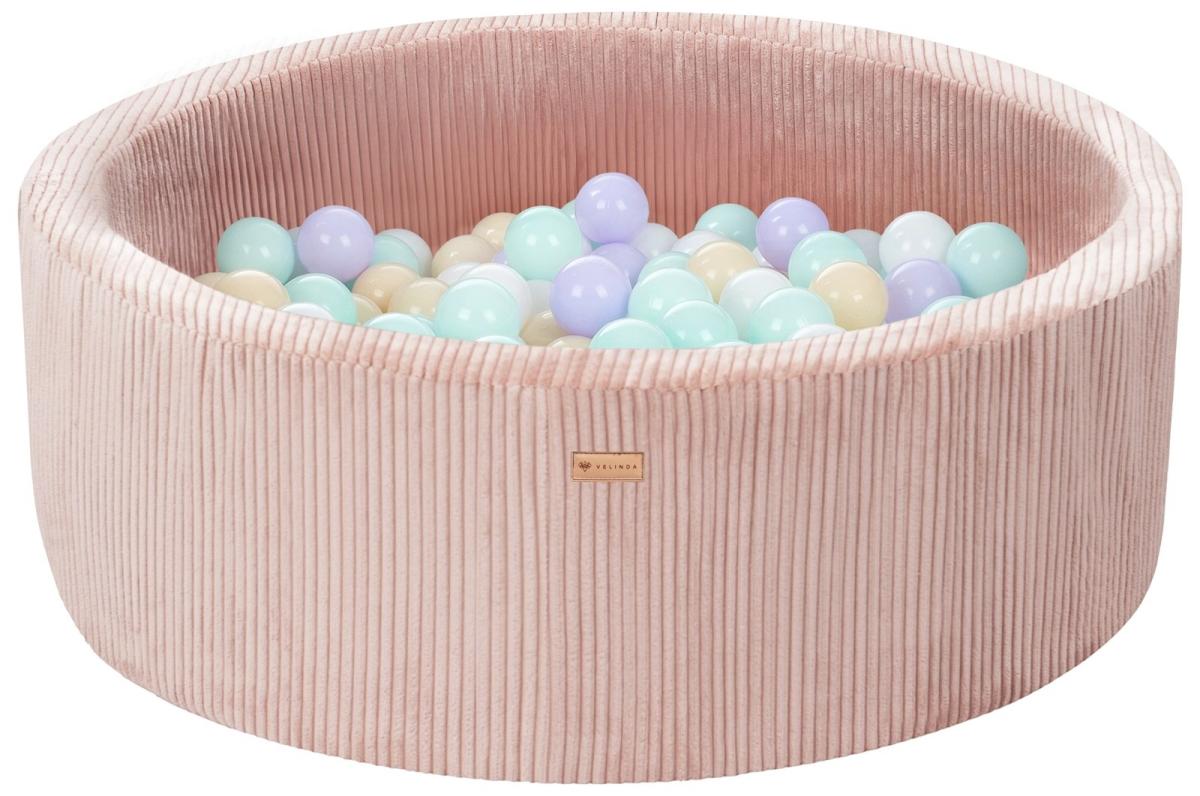 Velinda Piscine à balles en velours côtelé avec 200 balles, diamètre env. 90 cm — rose clair