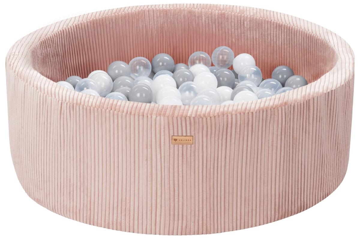 Velinda Piscine à balles en velours côtelé avec 200 balles, diamètre env. 90 cm — rose clair