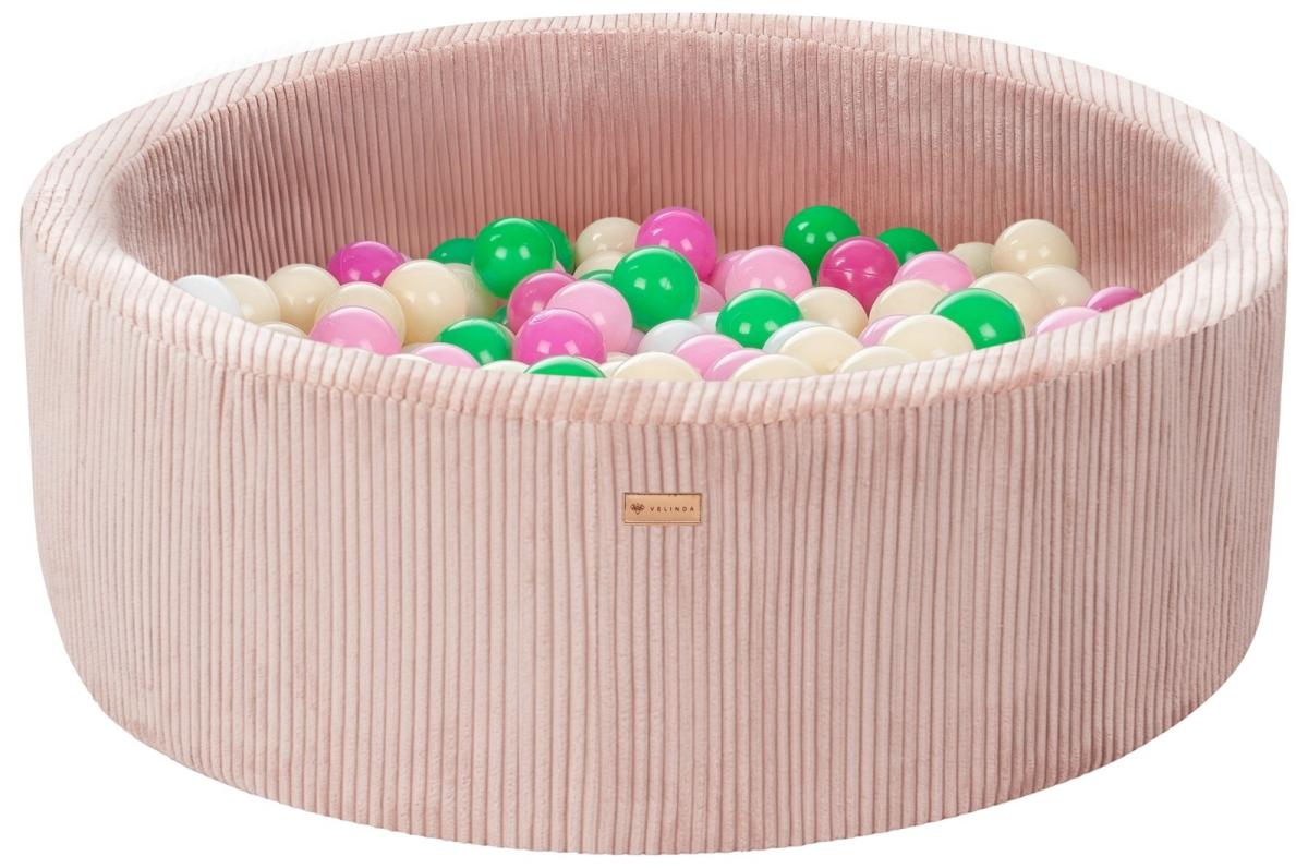 Velinda Piscine à balles en velours côtelé avec 200 balles, diamètre env. 90 cm — rose clair