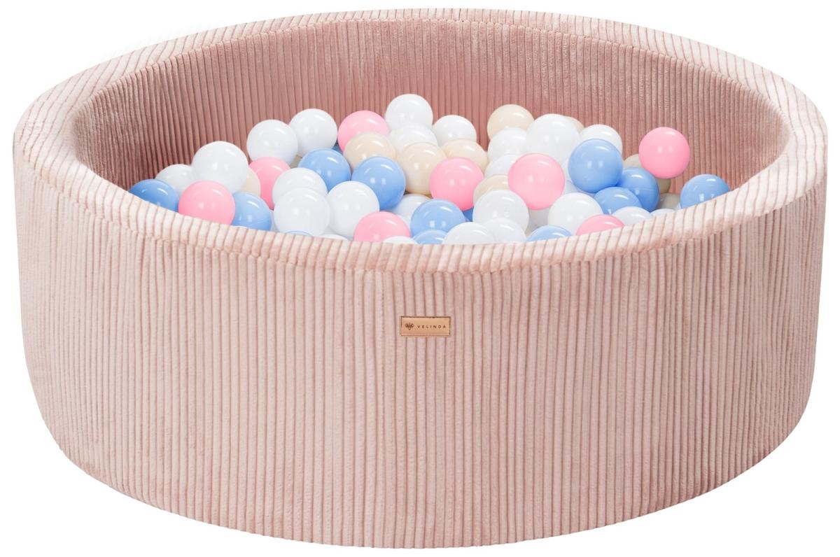 Velinda Piscine à balles en velours côtelé avec 200 balles, diamètre env. 90 cm — rose clair
