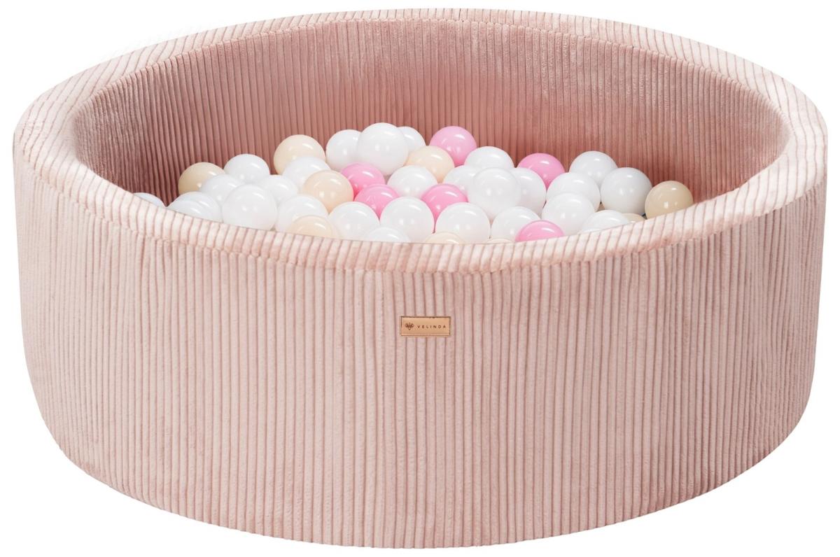 Velinda Piscine à balles en velours côtelé avec 200 balles, diamètre env. 90 cm — rose clair